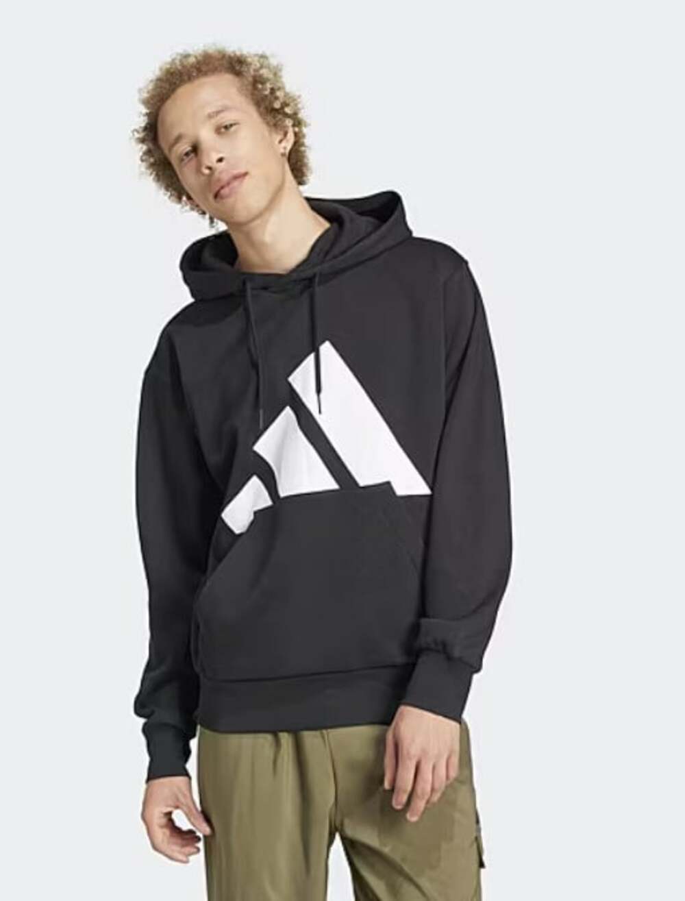 Adidas Men's Size 2XL Black White Large Graphic Long Sleeve Active Hoodie NWT